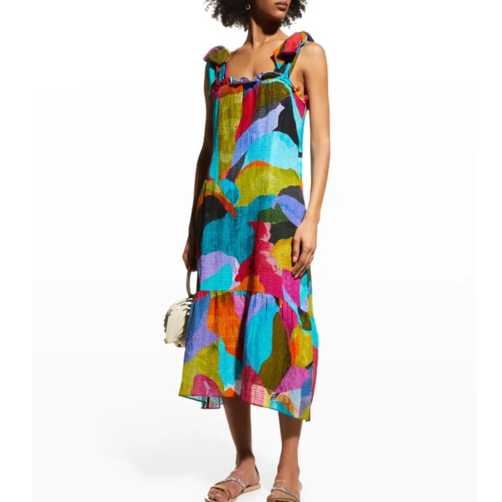 Marie Oliver Maya Printed Seersucker Midi Dress Jewel Medium